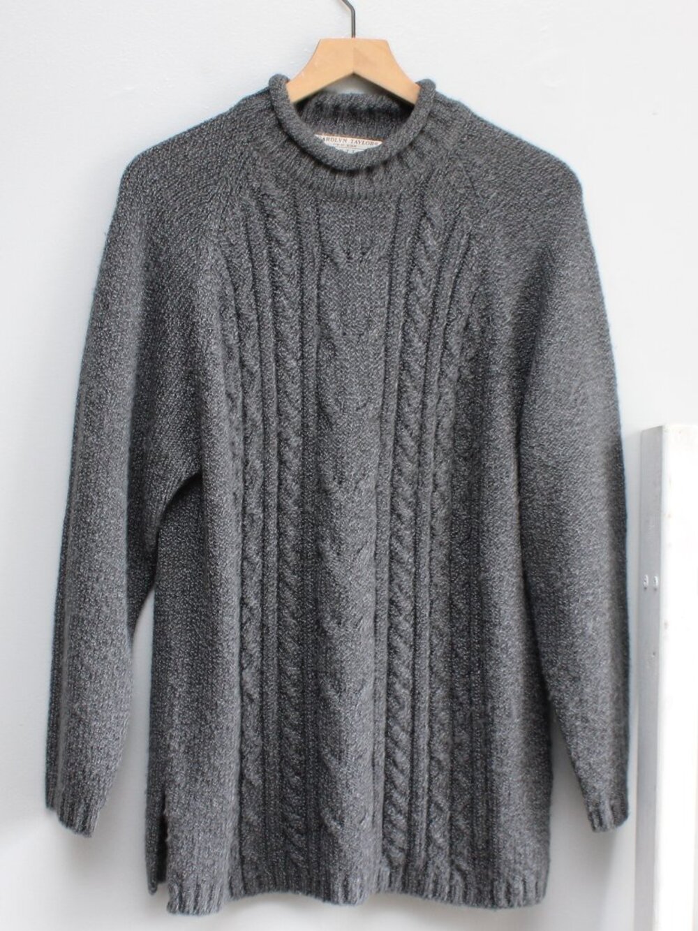 Carolyn Lynn Vintage Cable Knit Rolled Neck Tunic Pullover Sweater Size Large